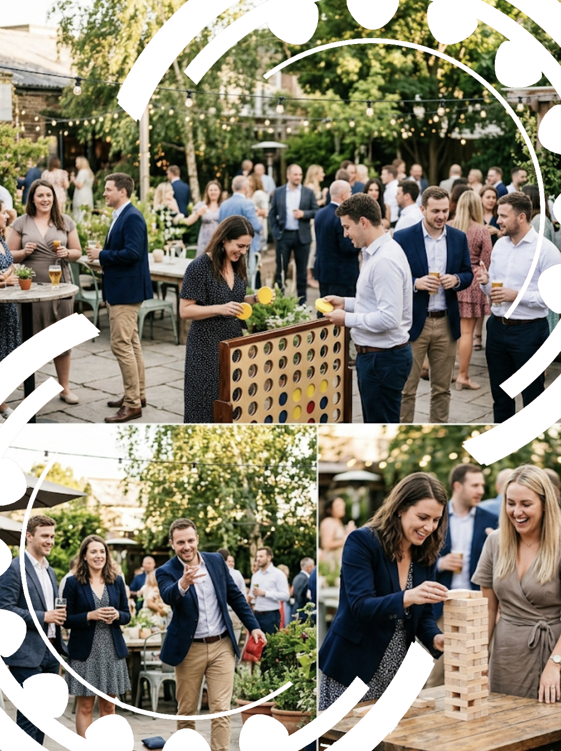 Guests playing giant lawn games and interactive entertainment at a Pittsburgh event